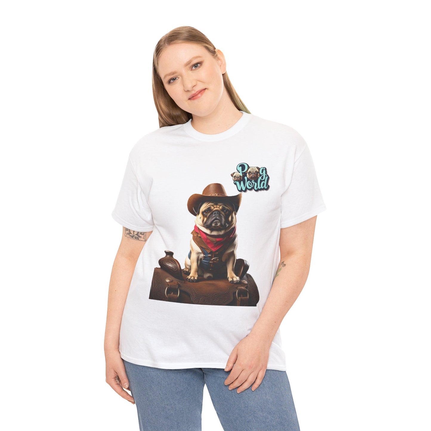 PUG WORLD COWBOY Unisex Heavy Cotton Tee