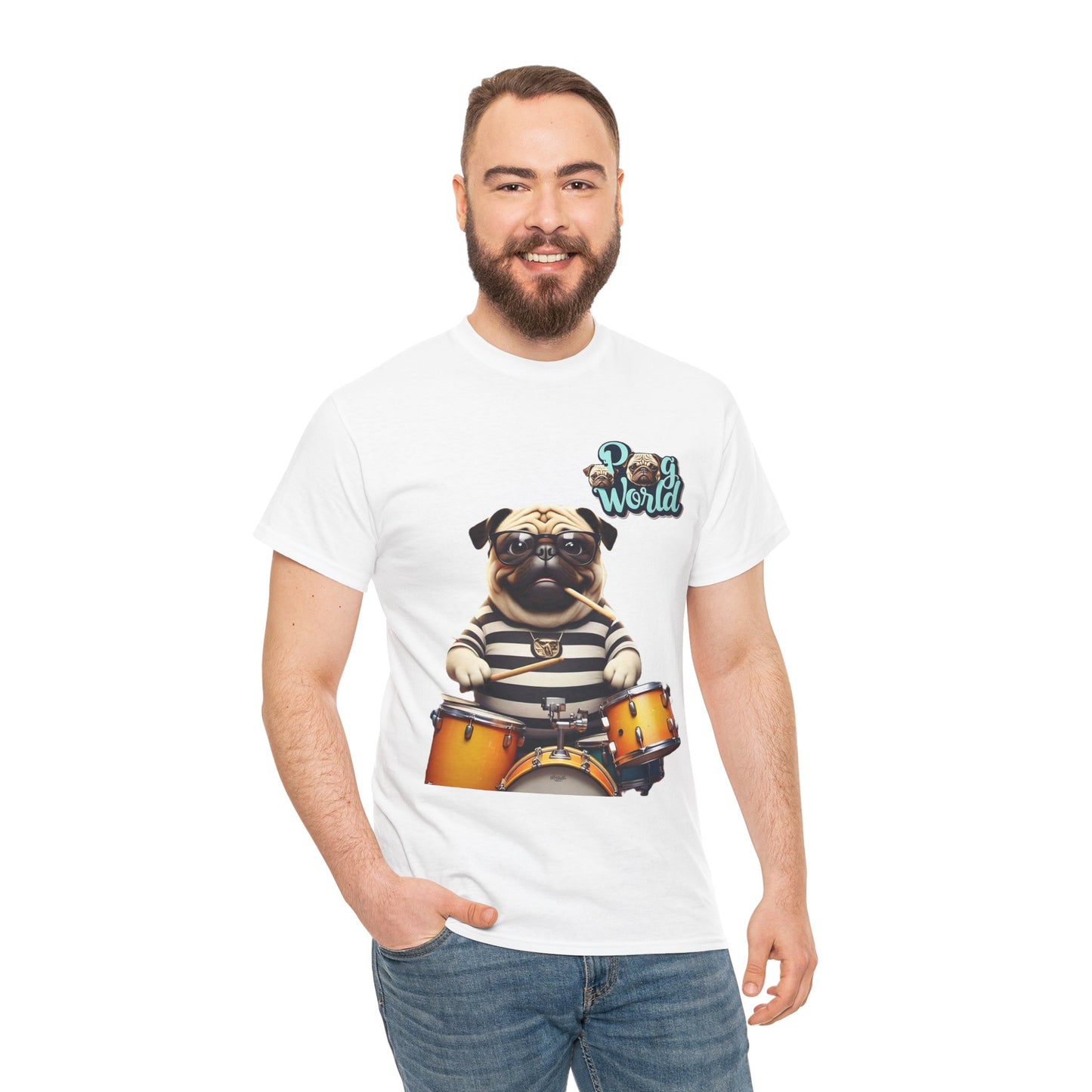 PUG WORDL DRUMMER Unisex Heavy Cotton Tee