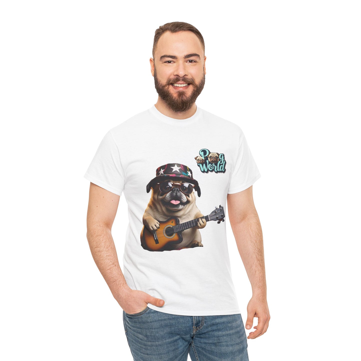 PUG WORLD GUITAR SINGER Unisex Heavy Cotton Tee