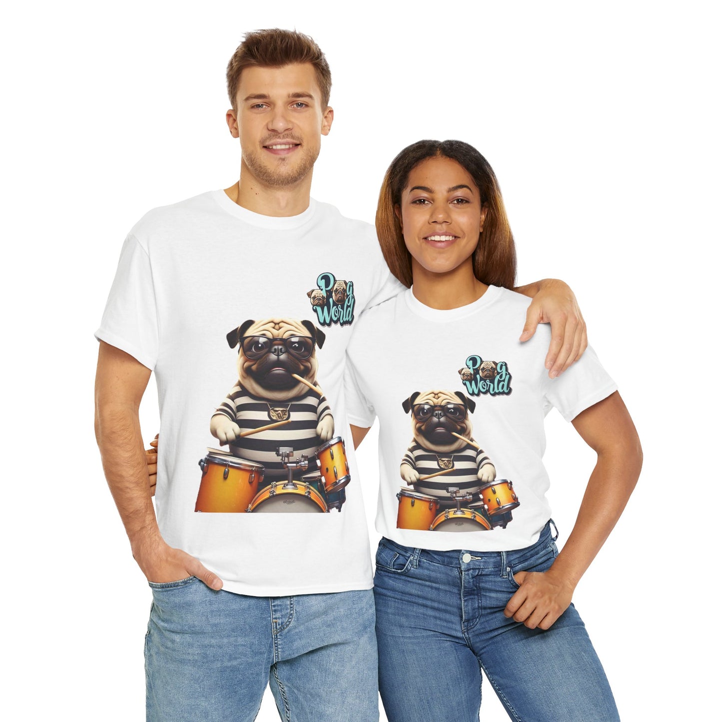 PUG WORDL DRUMMER Unisex Heavy Cotton Tee