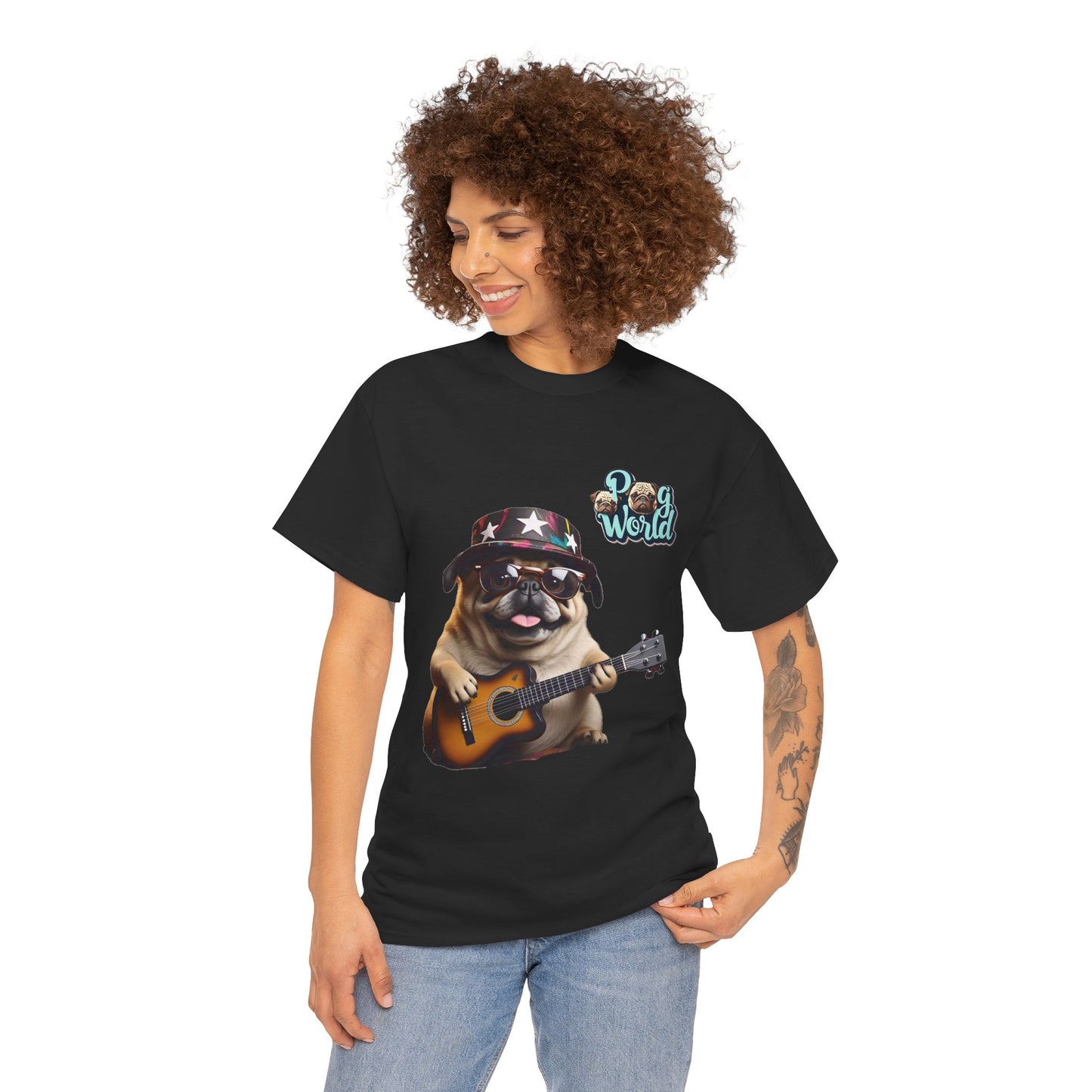 PUG WORLD GUITAR SINGER Unisex Heavy Cotton Tee